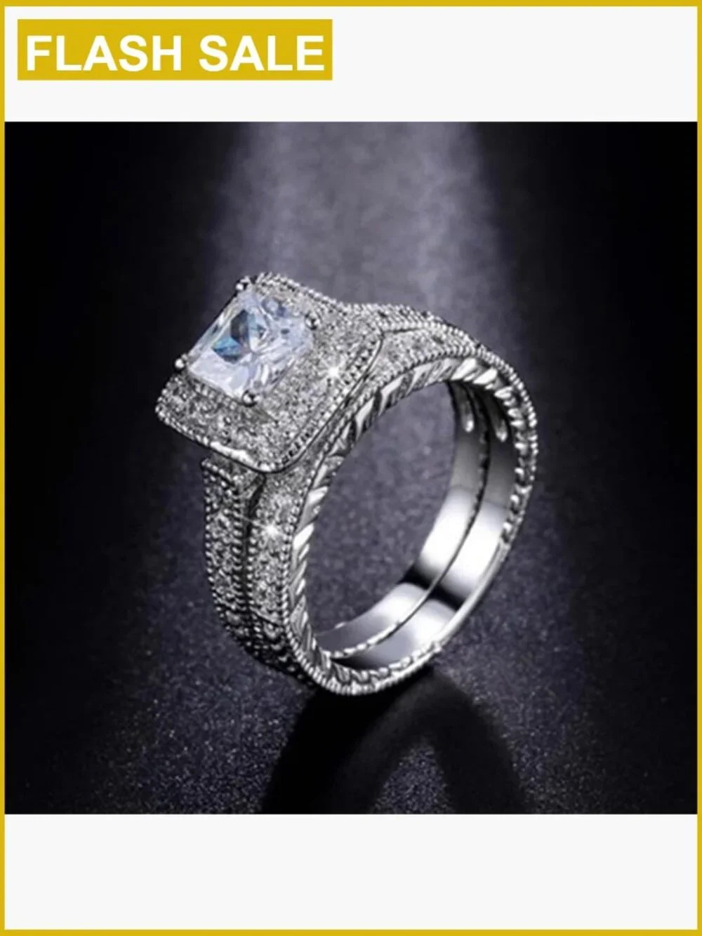 Halo Cubic Zirconia Wedding Ring Set Size 9 Double Layer Sterling Silver